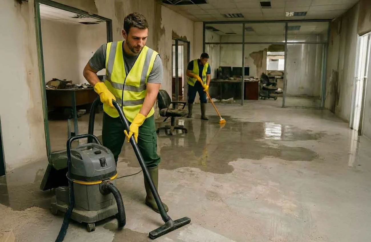 Nettoyage après inondation dans l'Hérault